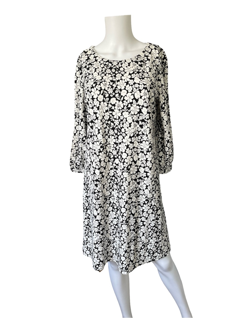 J Jill Dress Black White Garden Floral Neutral Knit Womens Size Small Petite